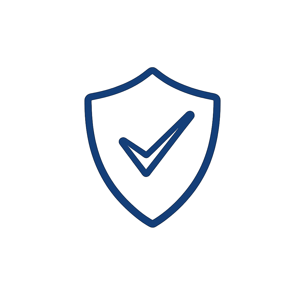 Shield icon with a checkmark inside, representing security or protection.