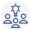 Icon representing a group meeting with a lightbulb in the center, symbolizing an idea or brainstorming session.