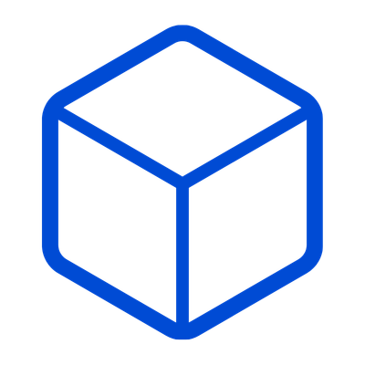 Blue outline icon of a cube or box