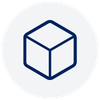 Simple icon of a 3D cube in blue outline