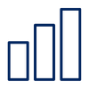 Abstract blue line graph with rising bars on a black background