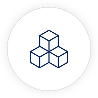 Icon of three interconnected 3D cubes arranged in a triangle.