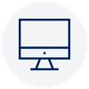 Computer monitor icon within a circular outline