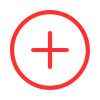 Red cross symbol inside a circle on a white background