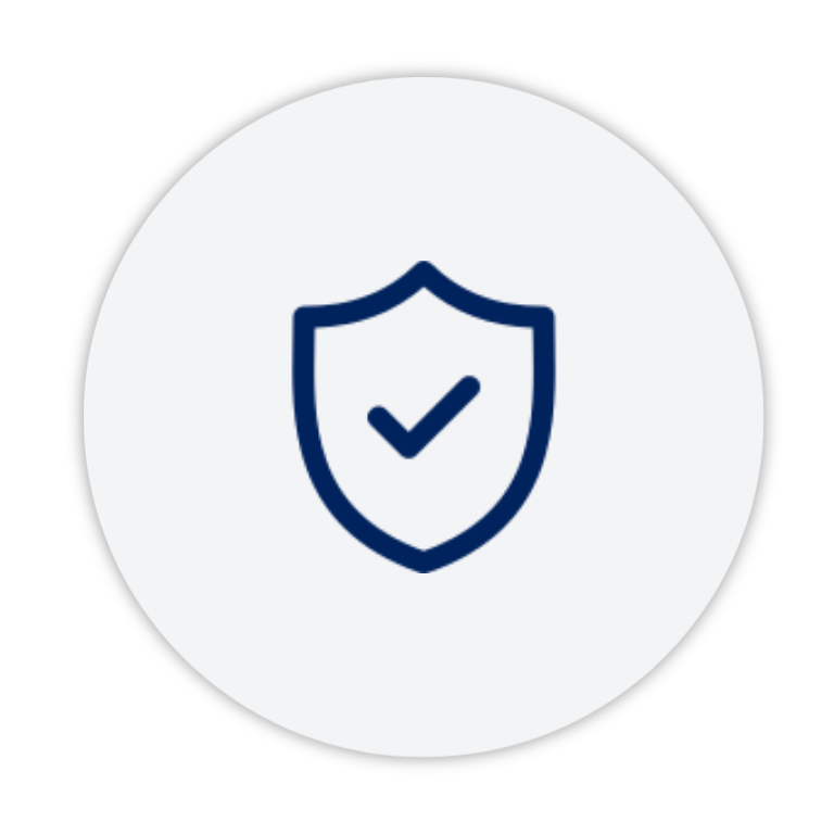 Shield icon with a checkmark inside, representing security or protection.