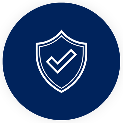 Icon of a shield with a checkmark inside, indicating security or protection.