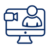 Icon of a person on a computer screen with a video call or virtual meeting interface.
