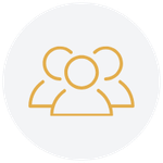 Icon of three people outlined in gold on a white background
