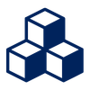 3D isometric illustration of three interconnected blue boxes.