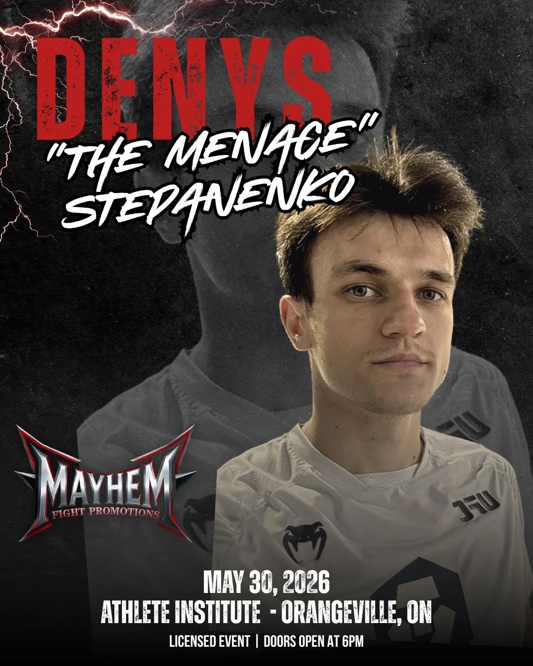 Orangeville, consider yourselves warned. Denys "The Menace" Stepanenko is officially on the card for May 30th at the Athlete Institute!

Stepanenko is coming to live up to the nickname, bringing a high-energy style that's sure to cause prob