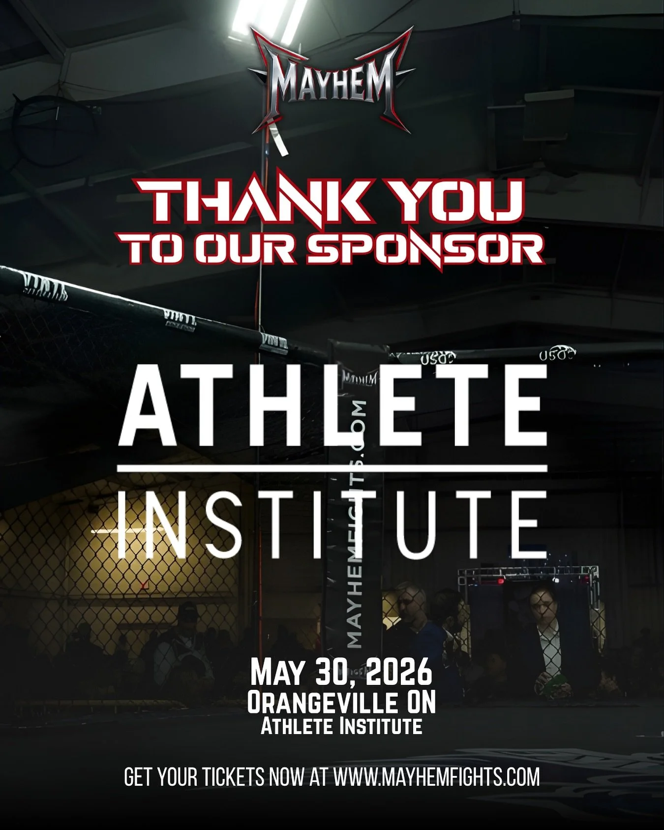 We are beyond excited to announce that Athlete Institute is not only a proud sponsor of Mayhem, but they are also generously hosting us for the night! 🏟️🥊
Having a world-class facility like this as the backdrop for our next event takes everything t