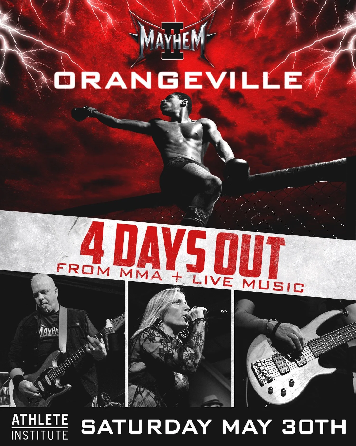 The Ultimate Night Out 💥🎸 4 Days Out from MMA &amp; Live Music Hosted by @MayhemFights on May 30th in Orangeville!!

Limited tickets remaining, get yours today 🎟️ MayhemFights.com

Event Schedule:
🚪 6:00 PM - Doors Open + DJ
🎸 6:45 PM - Live Mus