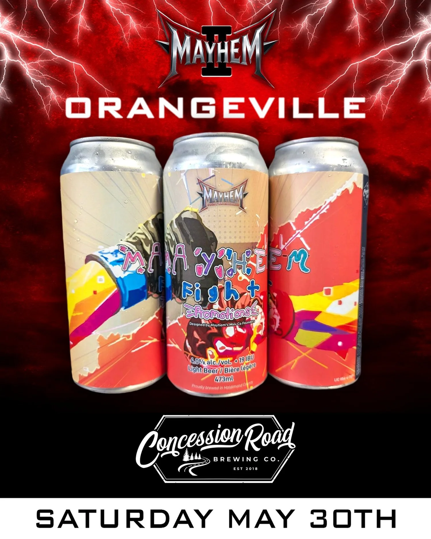 New Beer Can Design by Mayhem&rsquo;s Mini Co Founders 🎉🍻🎨 Try the new @MayhemFights beer by @ConcessionRoadBrew this Saturday night in Orangeville!

@MayhemFights returns May 30th for another night of MMA and Rock&rsquo;n&rsquo;Roll 👊🎸 Don&rsqu