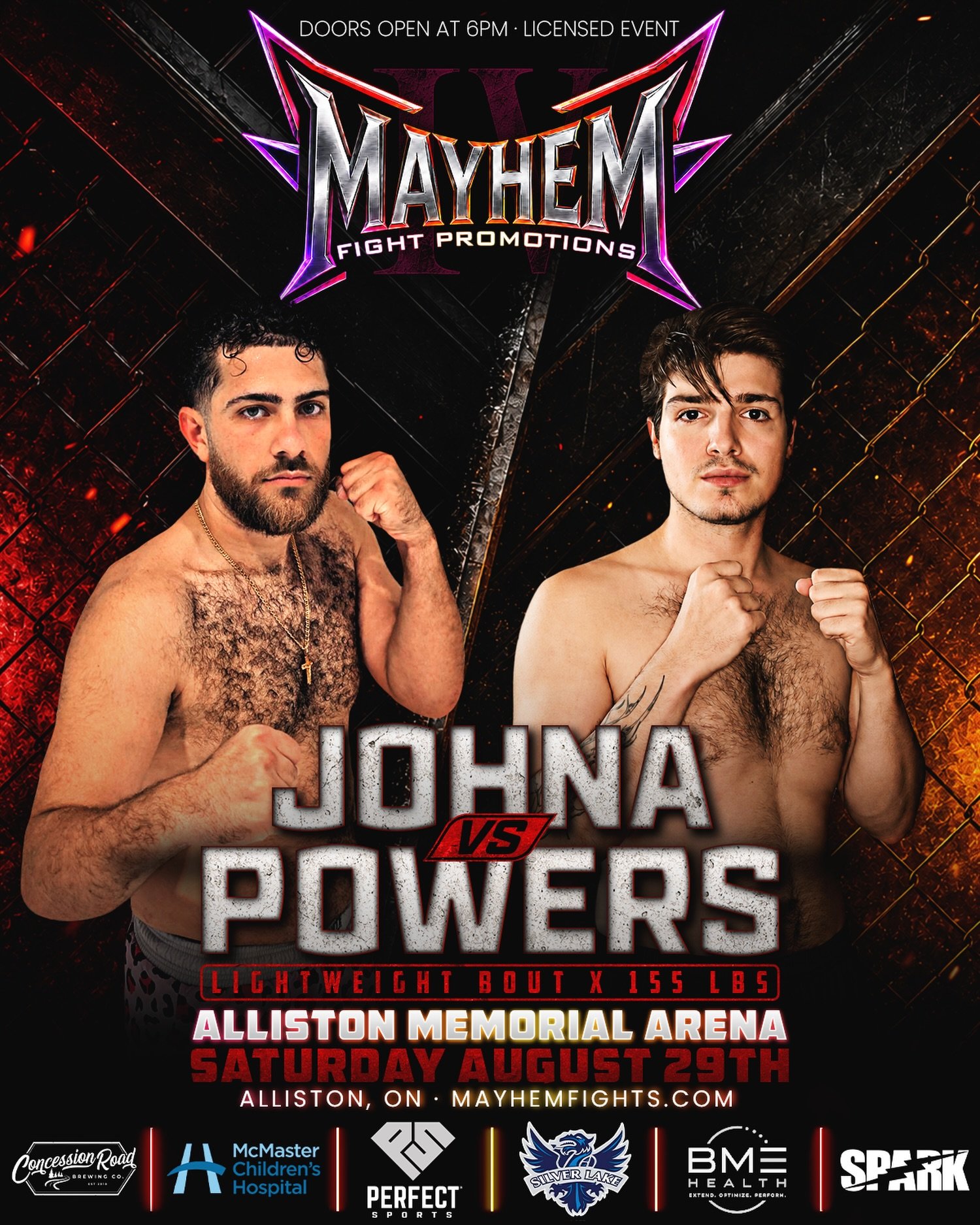 Esho Johna vs. Mike Powers 🔥 Two new lightweight competitors make their @MayhemFights debut as they battle it out on August 29th in Alliston!

Get Your Tickets Now at 🎟️ MayhemFights.com

Event Schedule:
🎸 6:00 PM - Doors Open + Live Music
⚔️ 7:00