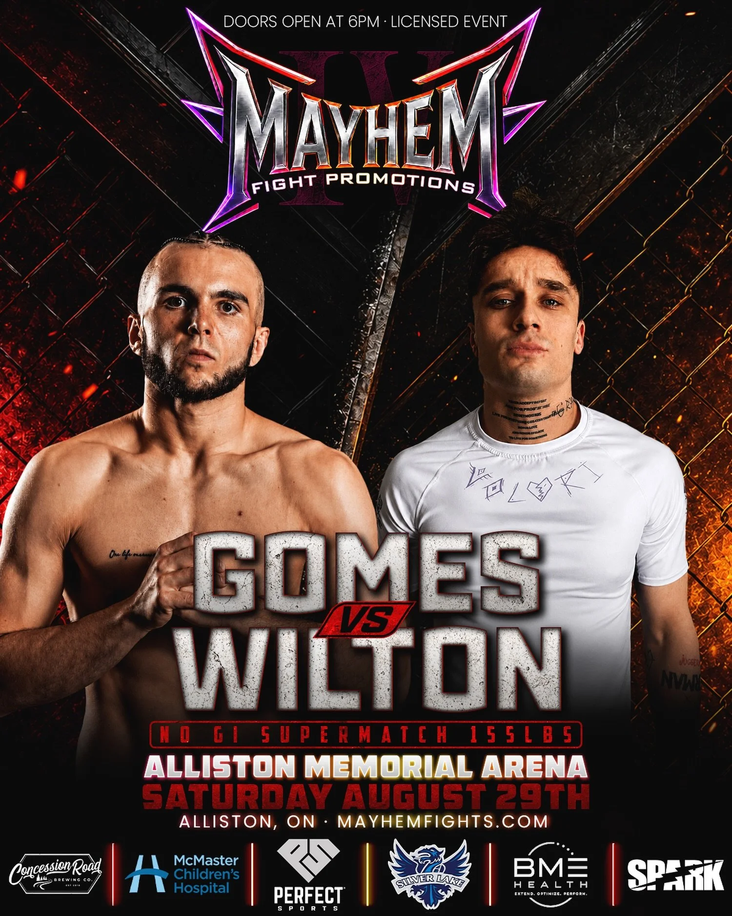 Michael Gomes vs. Spencer Wilton 🔥 Two fast-paced and accomplished grapplers square off in the @MayhemFights cage on August 29th!

Get Your Tickets Now at 🎟️ MayhemFights.com/Alliston

Event Schedule:
🎸 6:00 PM - Doors Open + Live Music
⚔️ 7:00 PM