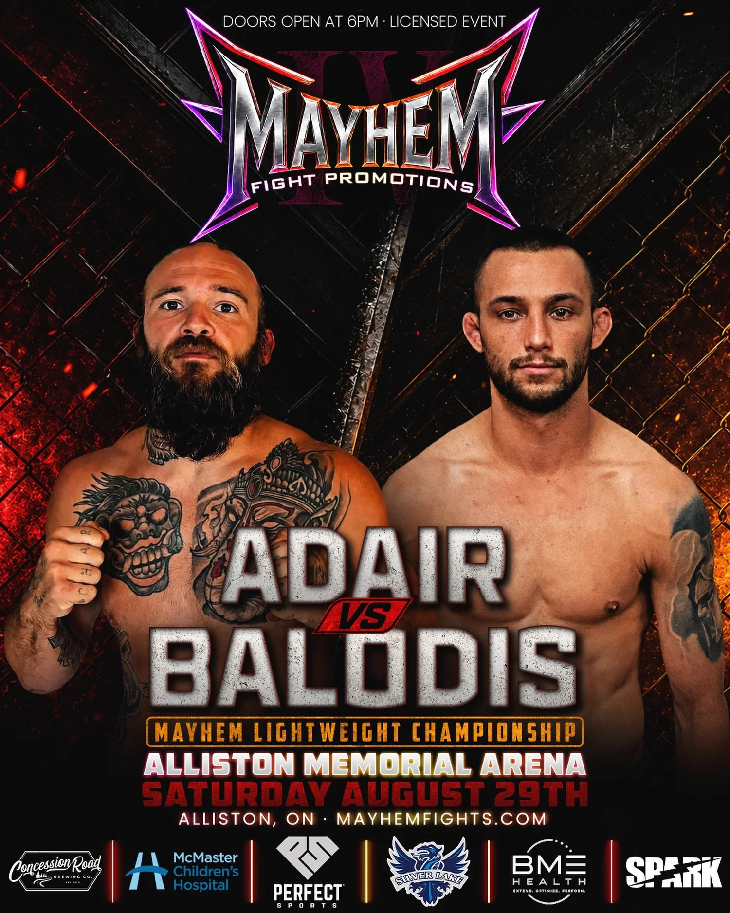 Cody Adair vs. Christopher Balodis 🏆 The @MayhemFights Lightweight Championship is back on the line as two of Ontario&rsquo;s top amateur prospects collide on August 29th in Alliston!

@Cody.Terror.Adair enters the matchup undefeated in MMA with a s