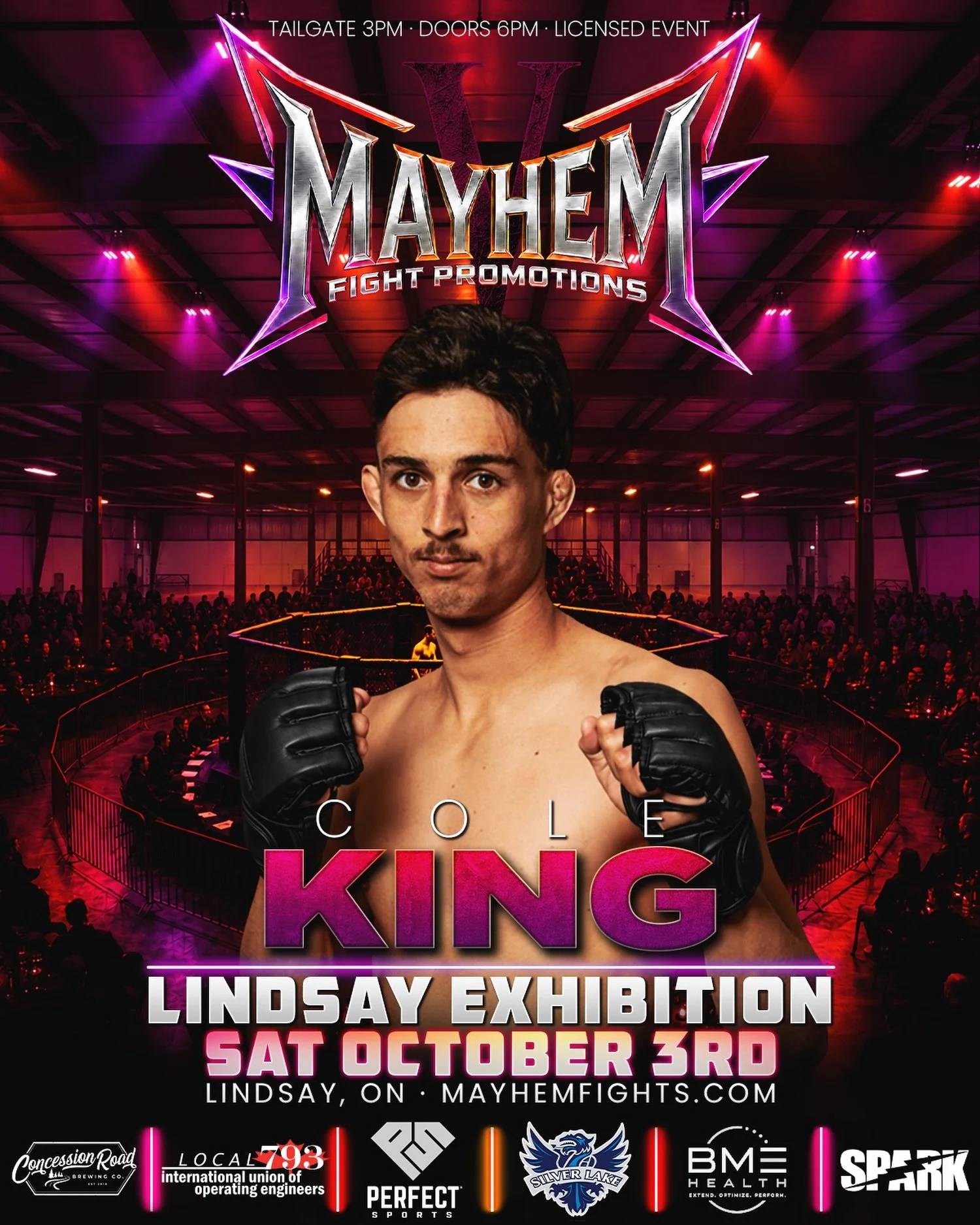 Cole King makes his first appearance inside the @MayhemFights cage on October 3rd 🔥 @ColeKingX already has 3 victories to his name including 2 TKO victories and looks to bring that finishing power to the Mayhem cage in Lindsay!

Get Your Tickets Now
