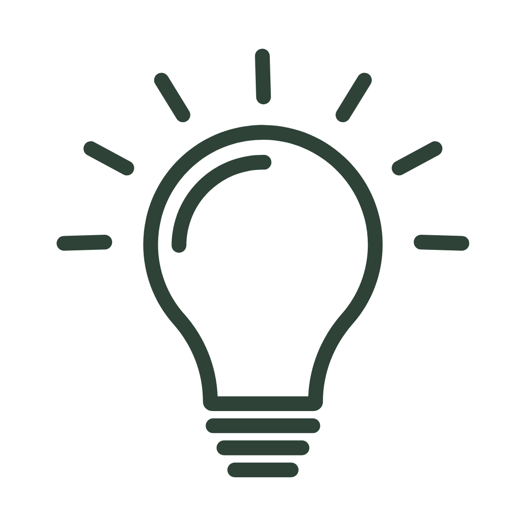 Icon of a light bulb with rays emanating from it, symbolizing an idea or innovation.