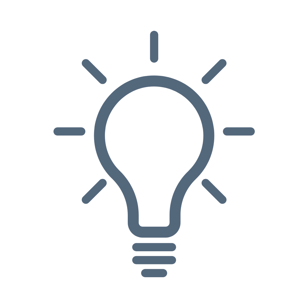 Outline of a lightbulb with radiating lines, symbolizing an idea or innovation.
