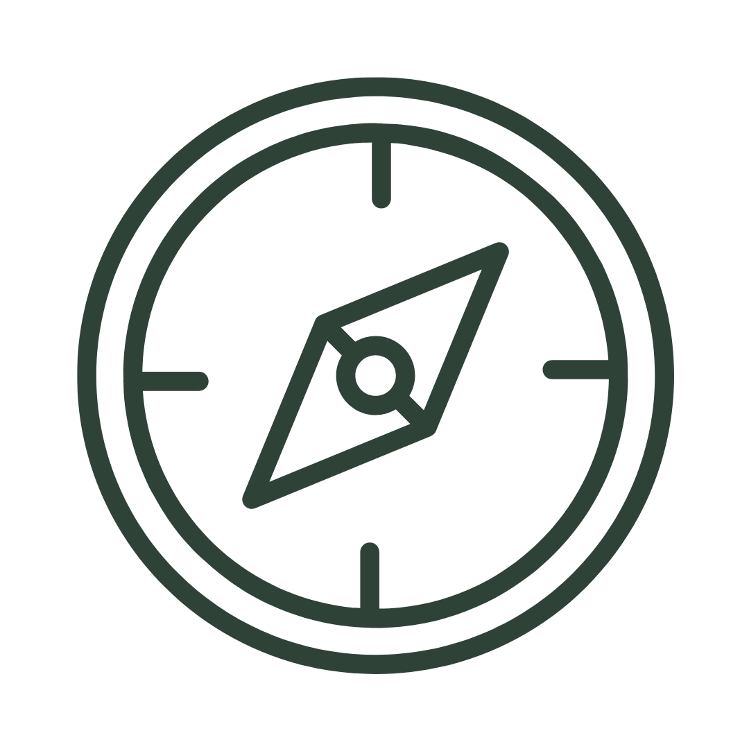 Outline of a compass with a traditional circular design and directional markers.