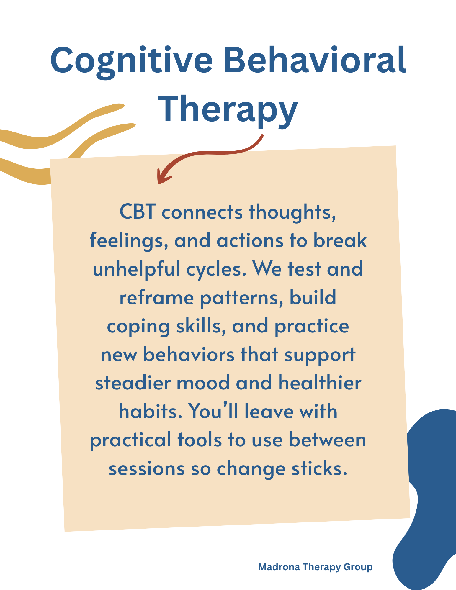 CBT therapy in Orange County, CA — Madrona Therapy Group; reframe thoughts and build healthy habits.