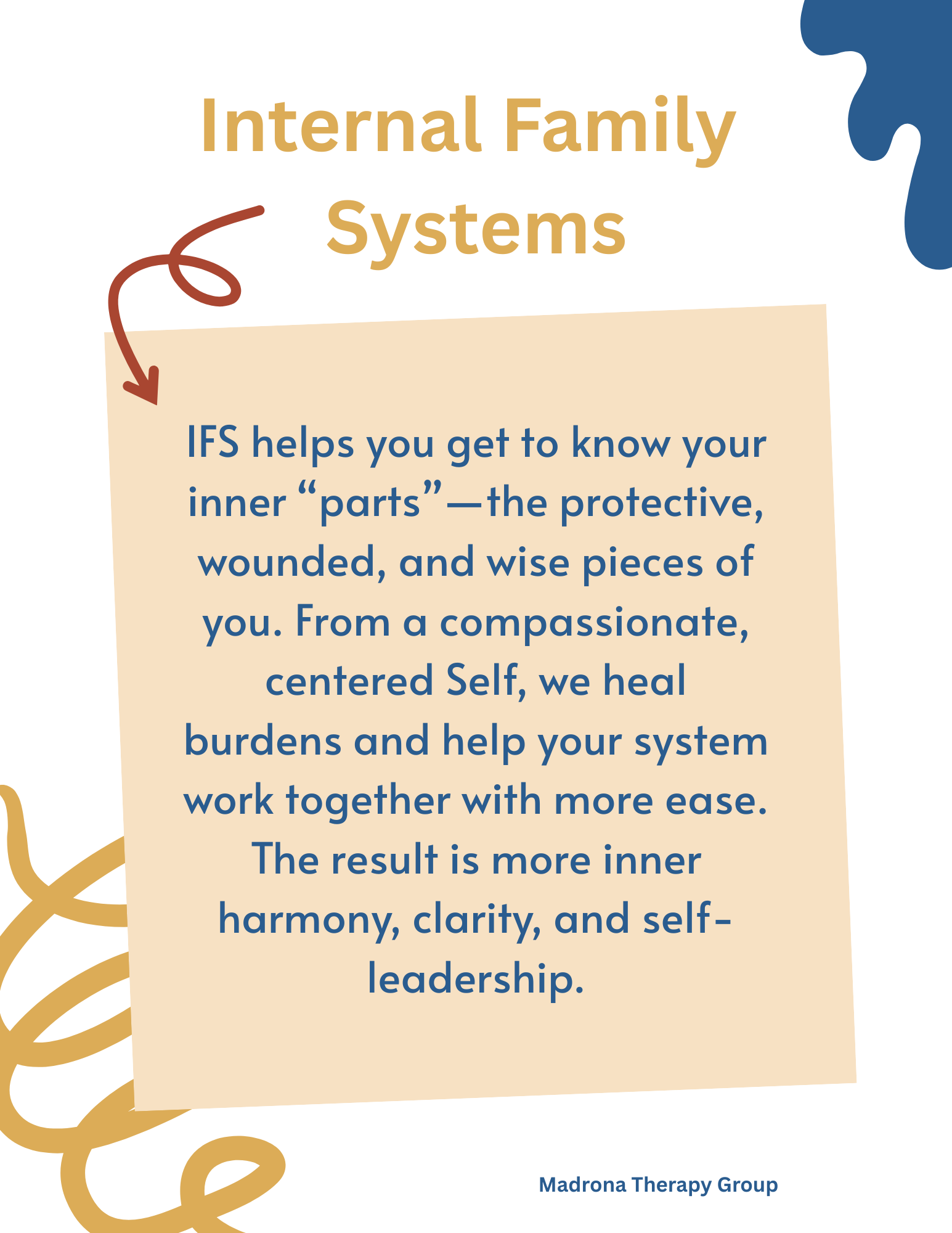 Internal Family Systems therapy in Orange County, CA — Madrona Therapy Group; heal parts and lead from Self.