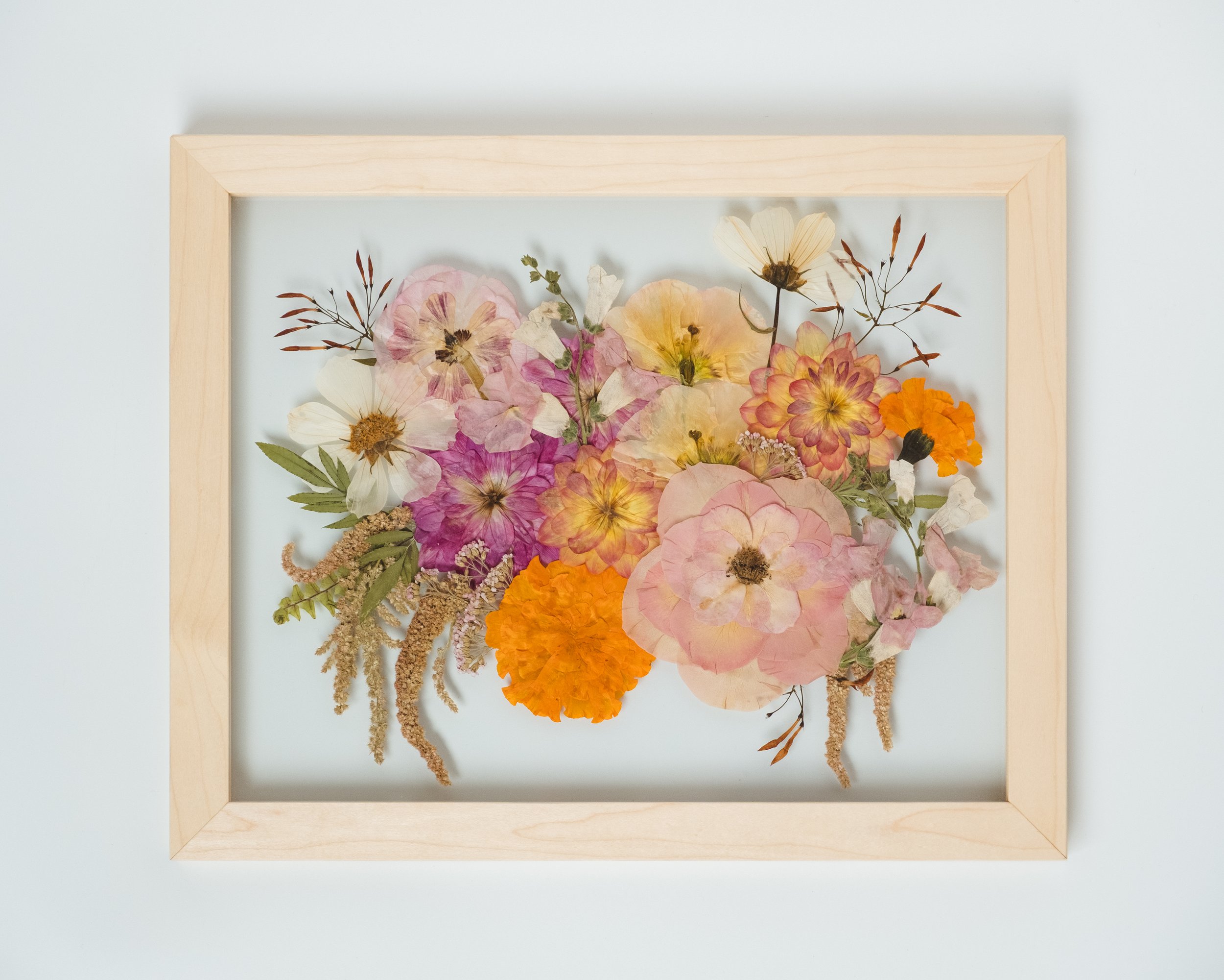 11x14" Maple Floating Frame: Pressed Bouquet Style Florals