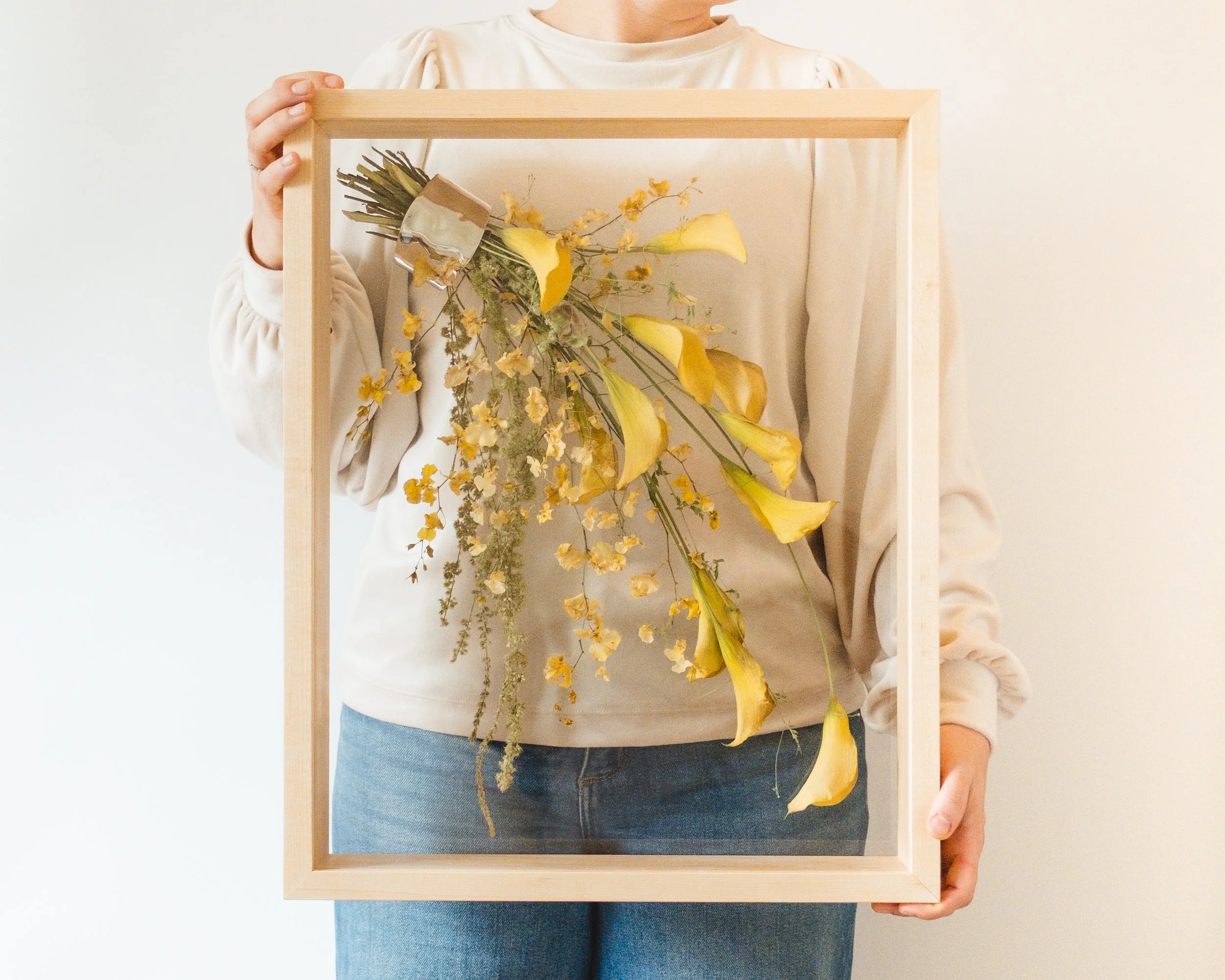 16x20" Maple Shadowbox Floating Frame: Three Dimensional Bouquet Style Florals