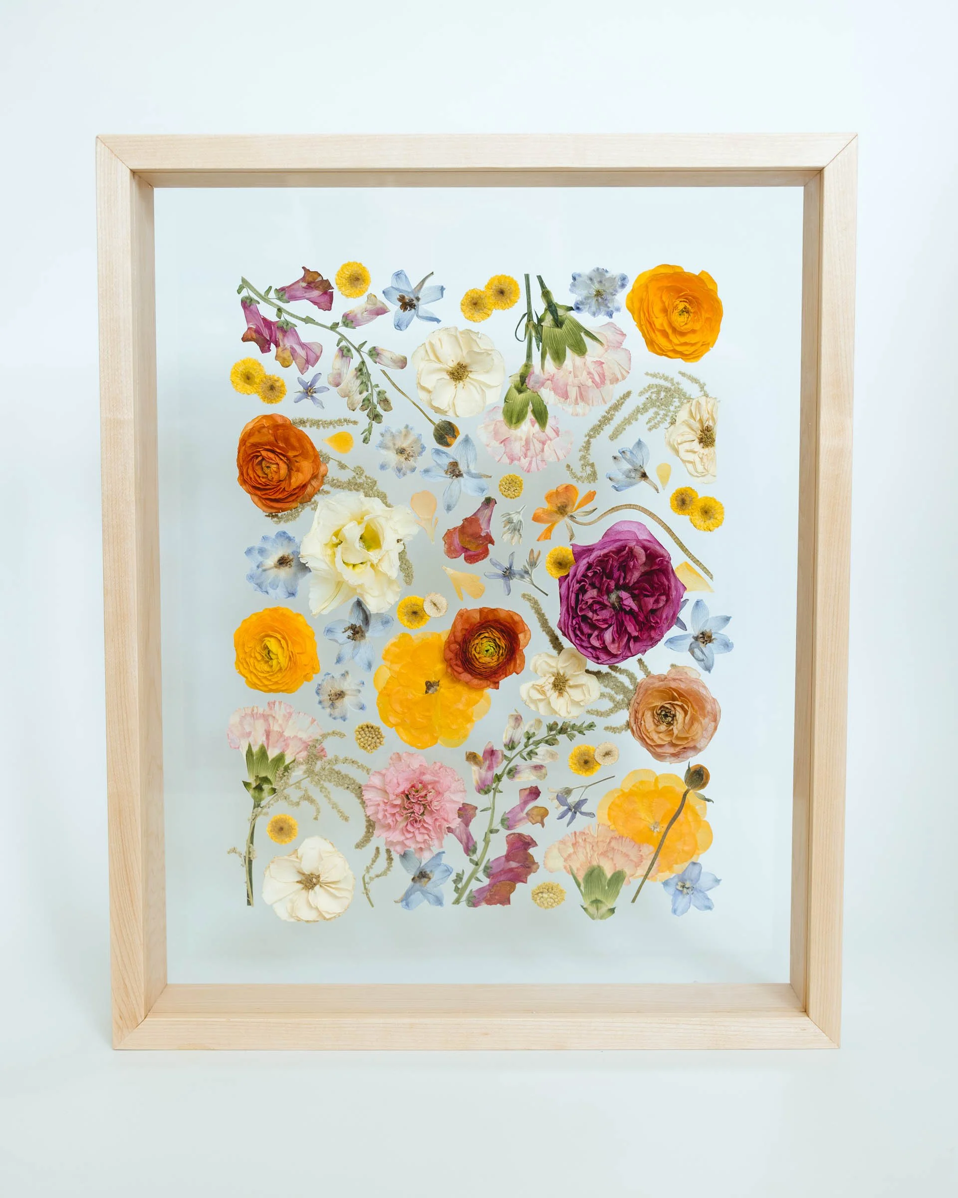 16x20" Maple Grain Match | Combo Pressed and Three Dimensionally Preserved Bloomscape Style Florals