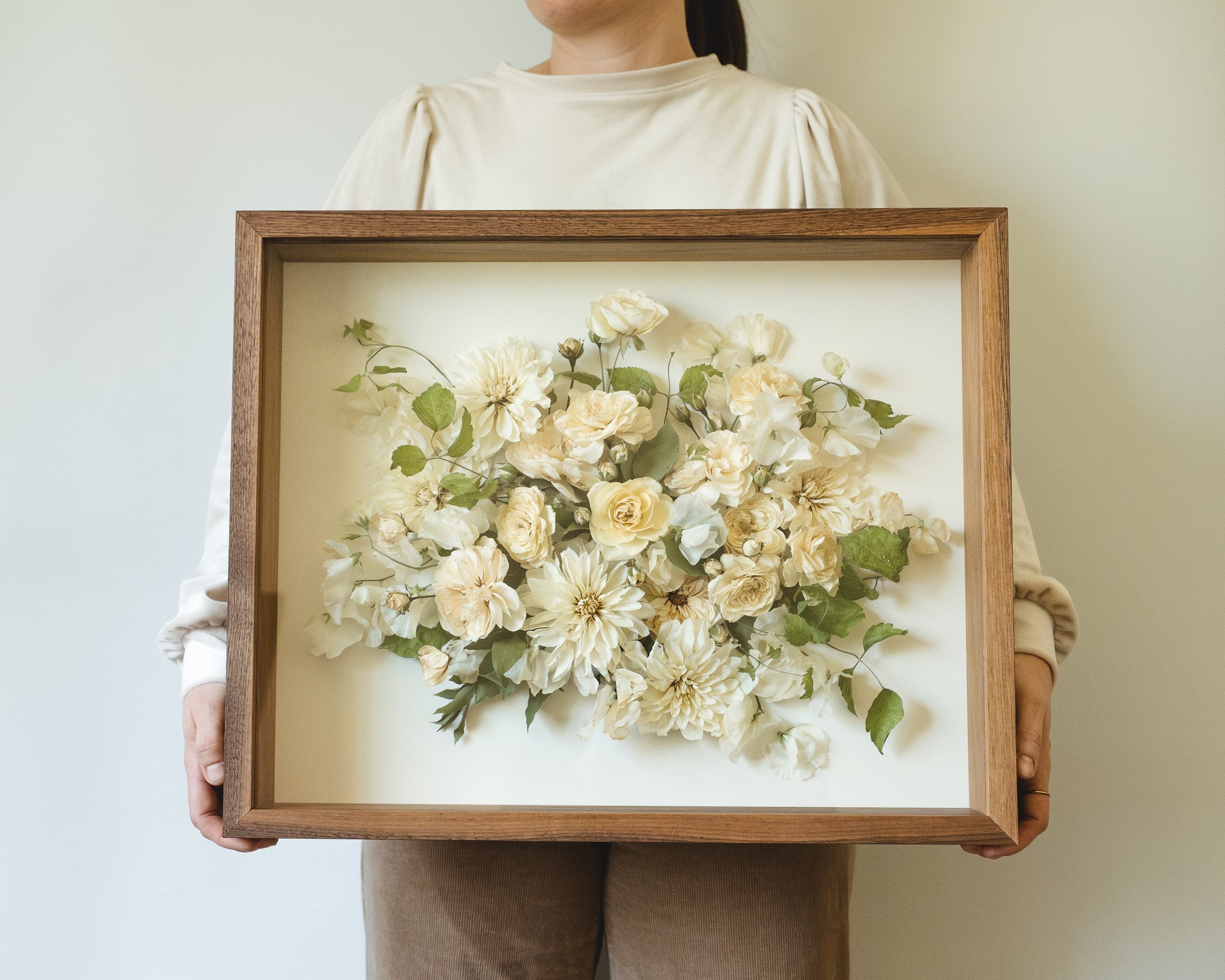 16x20" Walnut Grain Match Shadowbox | Bouquet Style Florals