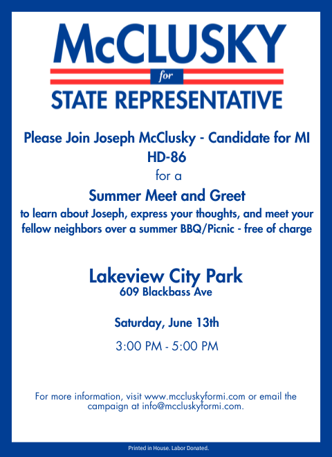 Summer Meet and Greet Picnic with Joseph McClusky
