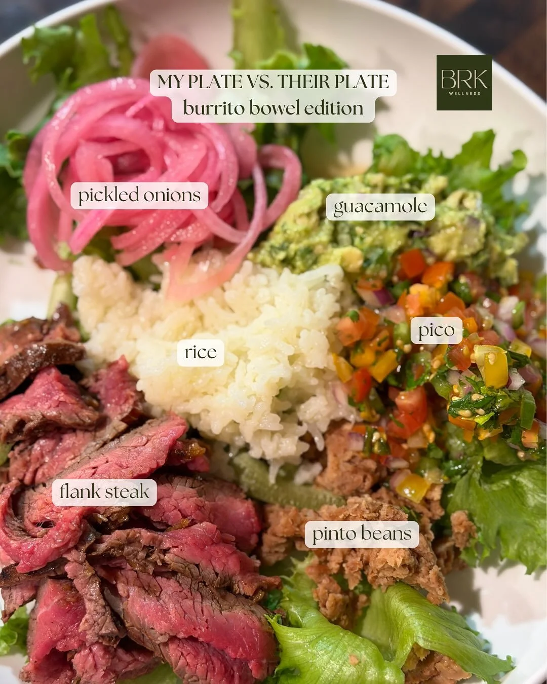 🥗MY PLATE VS. THEIR PLATE🌮
burrito bowl edition

One of my favorite easy meals &mdash; simple, customizable, and packed with flavor.
 You can switch up the protein (steak 🥩, chicken 🐓, shrimp 🍤, or even beans 🫘 #) and add in a bunch of veggies 