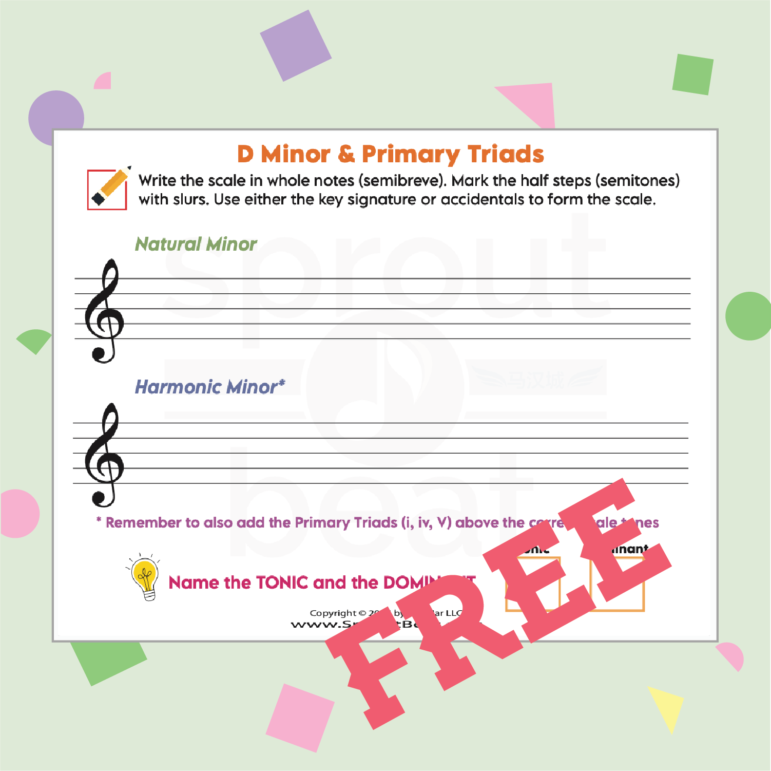 D Minor with Primary Triads Worksheet