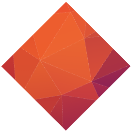 Abstract geometric shape with orange and purple facets.
