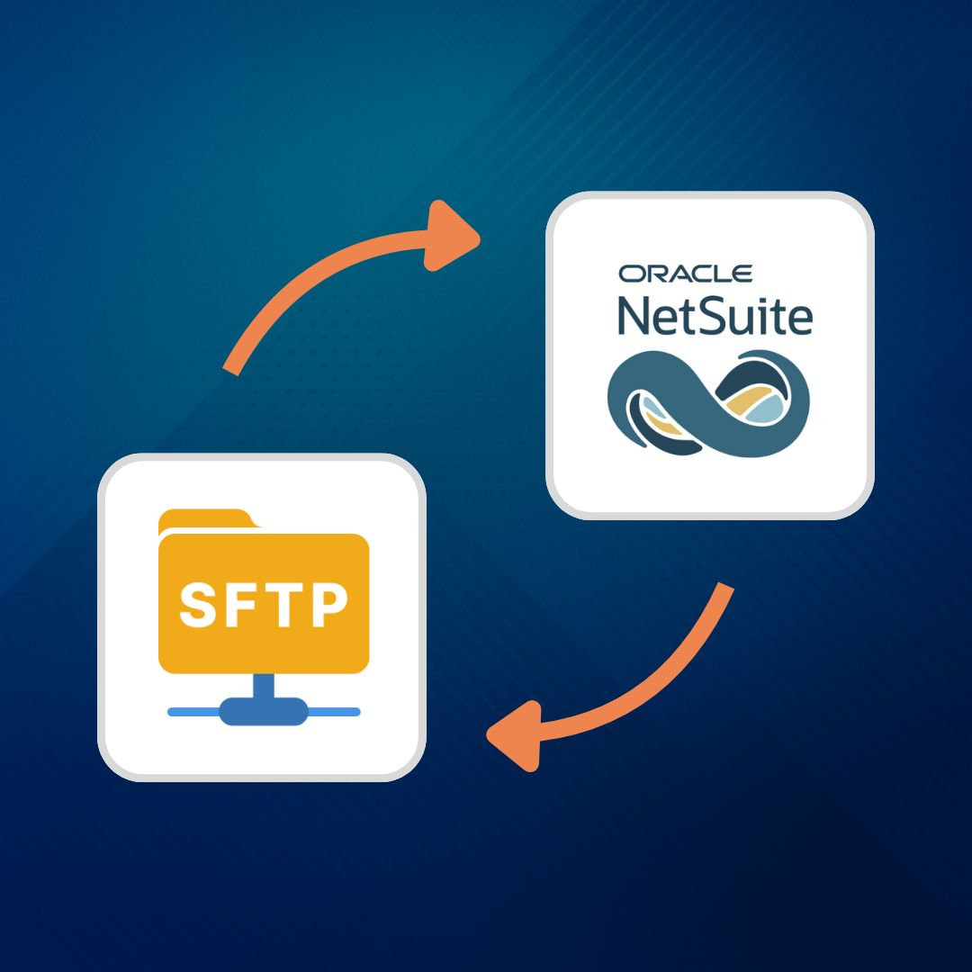 Diagram showing data transfer between SFTP server and Oracle NetSuite via arrows.