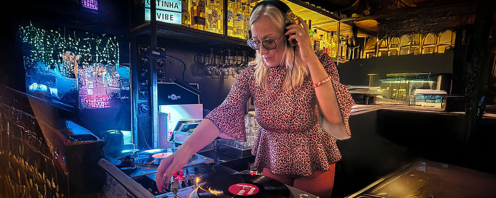 DJ Girtinha playing a live DJ set at Amsterdam Vinyl Club, a community event in Amsterdam