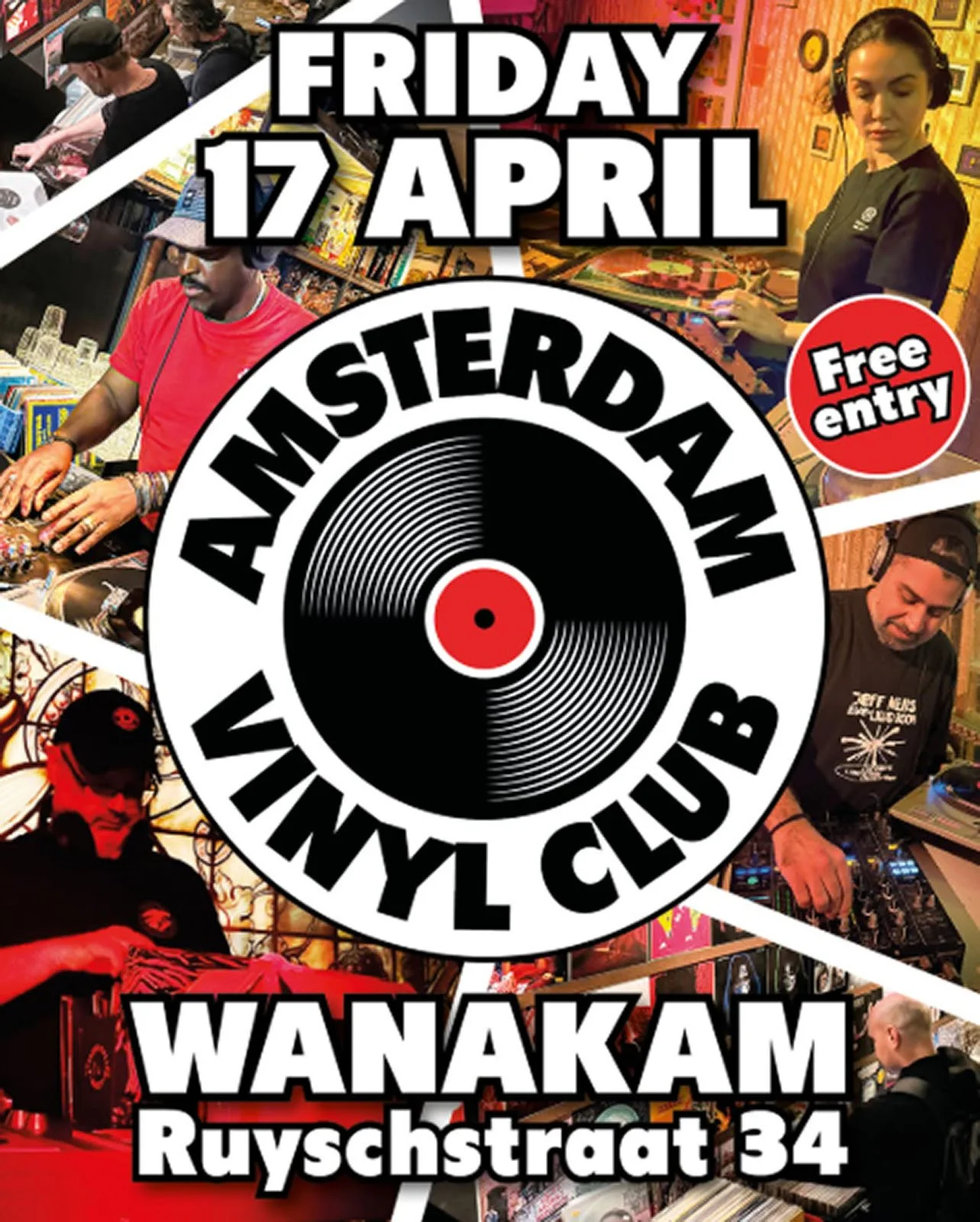 Promotional poster for the Amsterdam Vinyl Club live event on Friday 17 April 2026, at Wanakam.