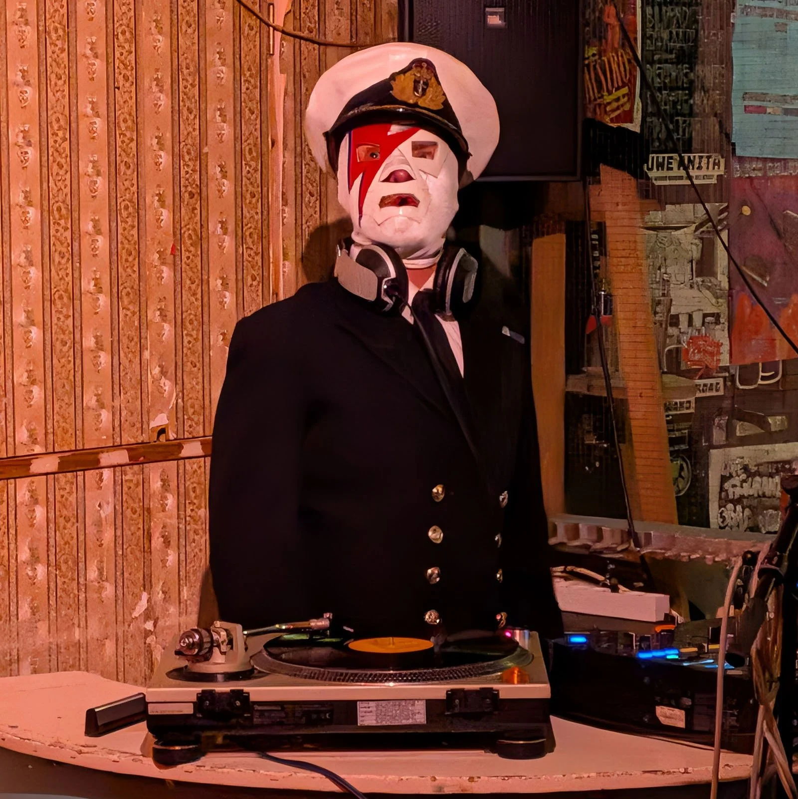 Dr Blackthorn at the turntables playing a guest DJ set at Amsterdam Vinyl Club, a live music community event.