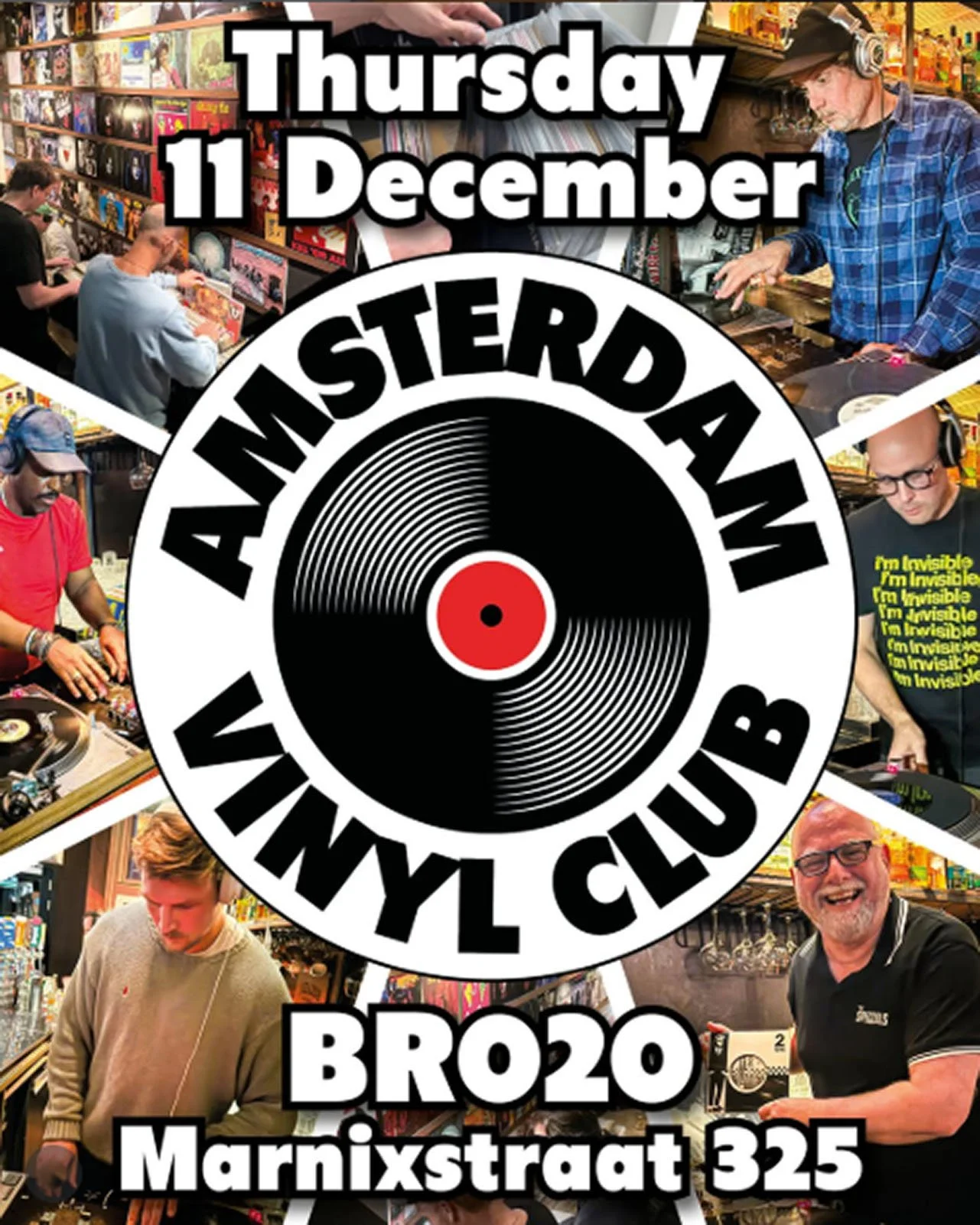 Promotional poster for the Amsterdam Vinyl Club live event on Wednesday 11 December 2025, at BR020.