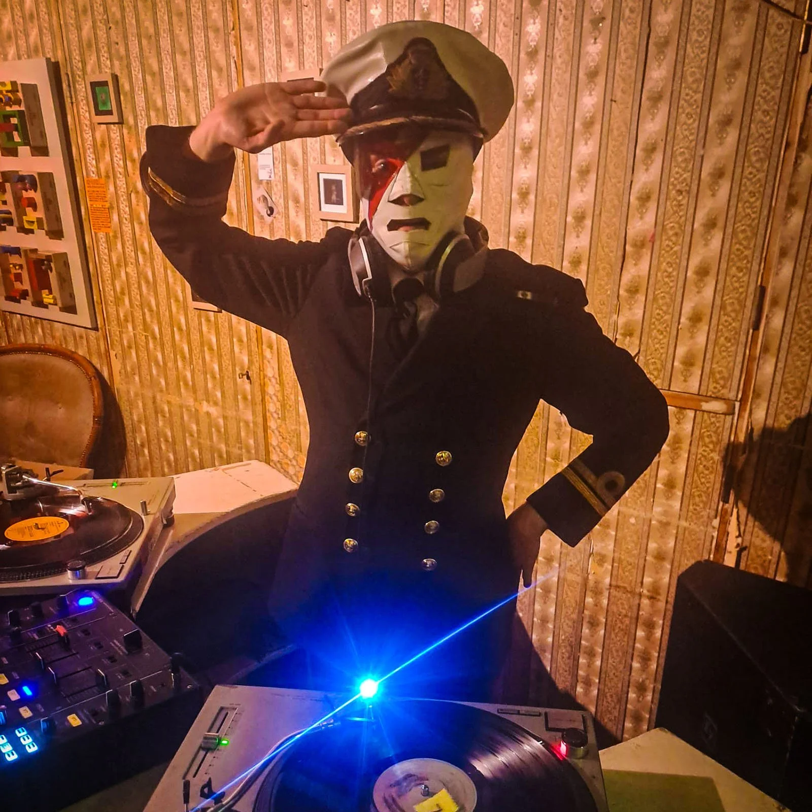 Dr Blackthorn at the turntables playing a guest DJ set at Amsterdam Vinyl Club, a live music community event.
