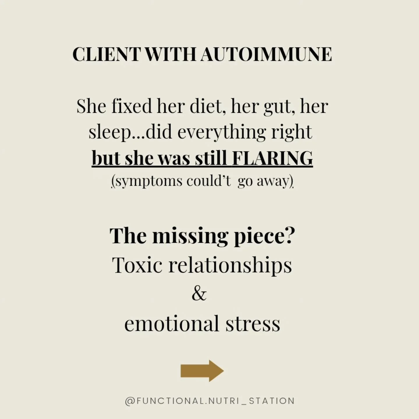 Client's case👇

💡Emotional stress and toxic relationships are a huge trigger for your autoimmune condition🙌

🌱Your body needs to feel safe to heal.
🌱Your nervous system has to be regulated to heal.
🌱Stress is like a "pause button" for
