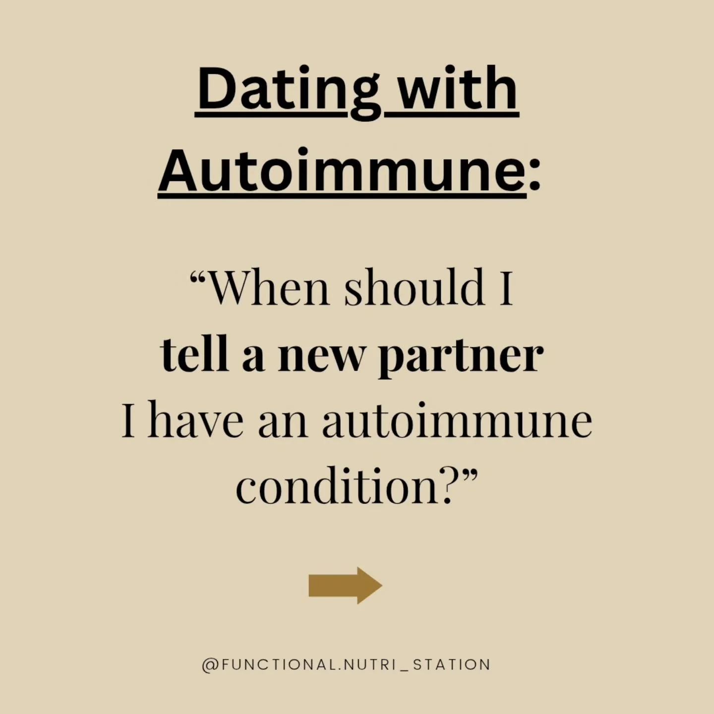 Client's question on one of our consultations🙌

When is the "right" time to bring up your health? ⬇️

💬When did you tell your partner? Or are you currently navigating the dating world with an autoimmune condition?
Let&rsquo;s support each