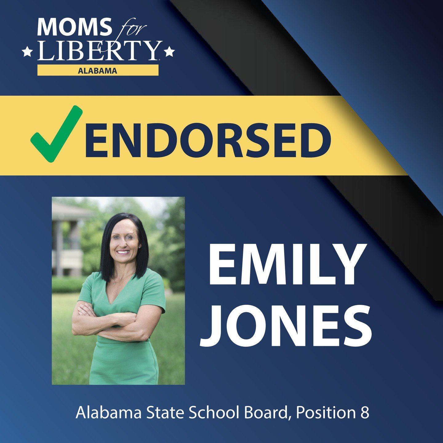 🚨 Major Endorsement Alert!
We&rsquo;re proud to announce that Moms for Liberty Alabama has officially endorsed Emily Jones for Alabama State School Board, District 8.
Emily has been a tireless advocate for parental rights, academic excellence, and t