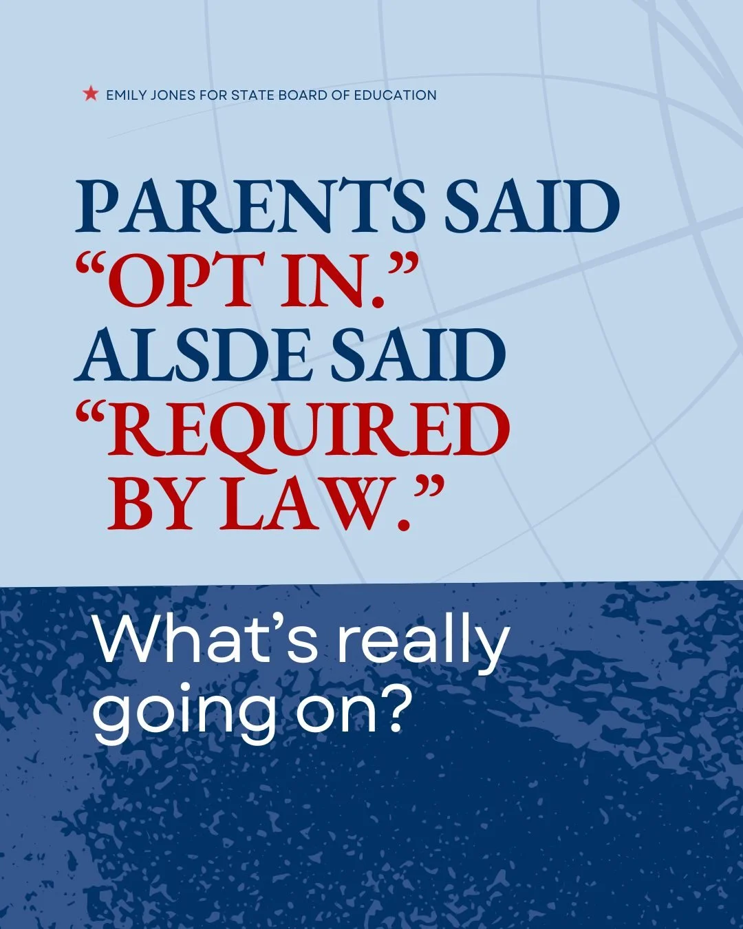 Parental involvement isn&rsquo;t optional, it&rsquo;s essential.
Every family deserves a say in what their children are taught and exposed to.

Let&rsquo;s make sure Alabama law is followed, fairly and fully.

#emilyjonesforeducation #parentalrights 