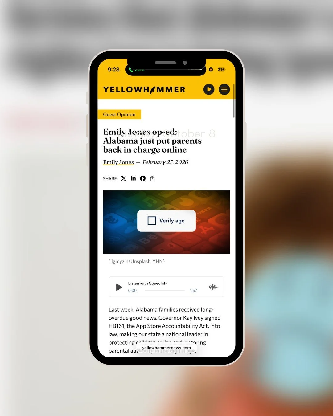 In a recent piece published by Yellowhammer News, Emily highlights Alabama&rsquo;s latest step to restore parental authority in the digital age.

At the heart of this effort is a simple belief: parents &mdash; not tech companies &mdash; should have t
