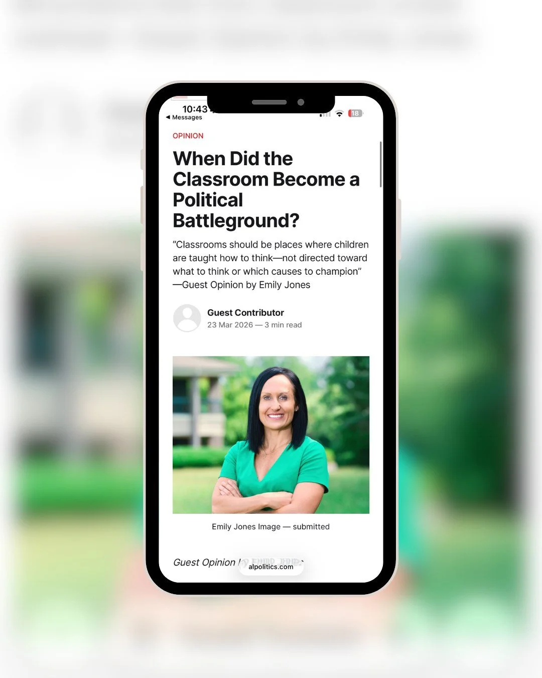 When did the classroom become a political battleground?

Students deserve an education&mdash;not an agenda. Emily Jones is focused on transparency, accountability, and putting students first.

Read more: https://loom.ly/YspbB_E

#EmilyJones #AlabamaE