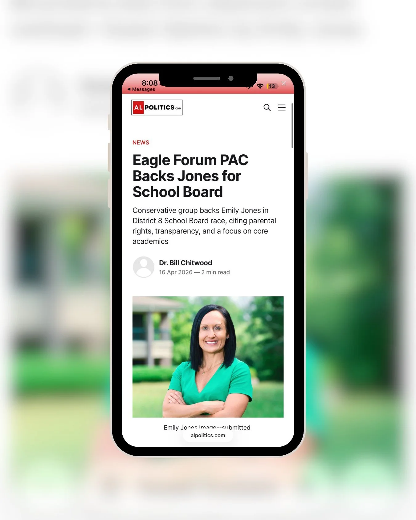 Momentum continues to grow in District 8.

Emily Jones&rsquo; endorsement from Eagle Forum PAC is now making headlines in ALPolitics.com&mdash;highlighting the importance of this race for Alabama families.

https://loom.ly/37u0y2U

#EmilyJones #Distr