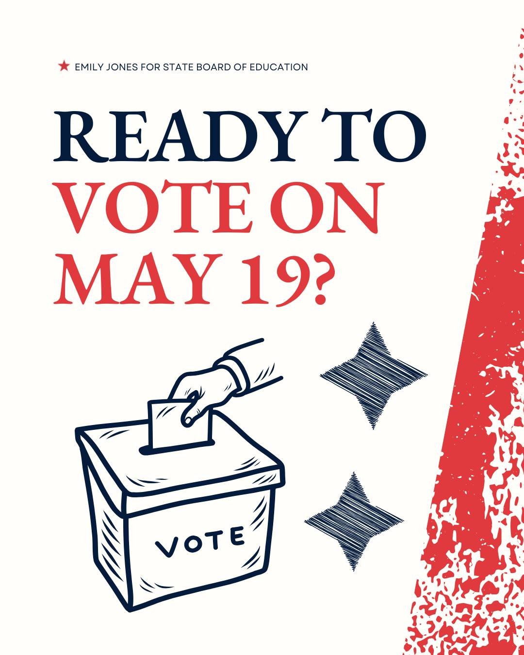 A little preparation makes voting easy.

Take a few minutes before Election Day to make sure you&rsquo;re ready: because every vote in District 8 matters.

👉 Prepare now at emilyjonesforstateboard.com/district8
👉 Vote May 19

#howtovote #district8v