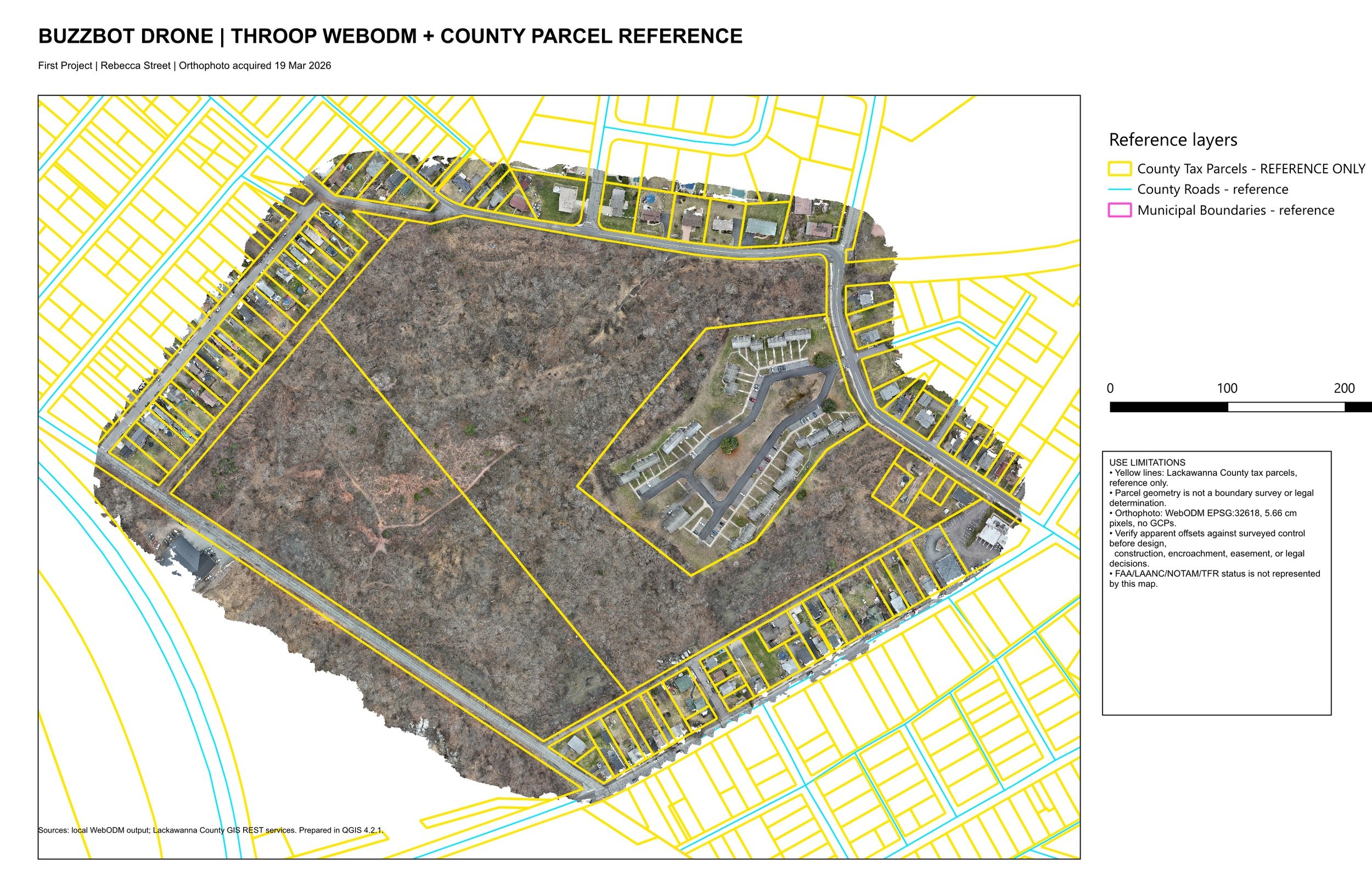 04 | GIS Parcel Reference Map
Aerial imagery combined with parcel, road, and municipal reference layers. Parcel lines are reference only, not surveyed boundaries.