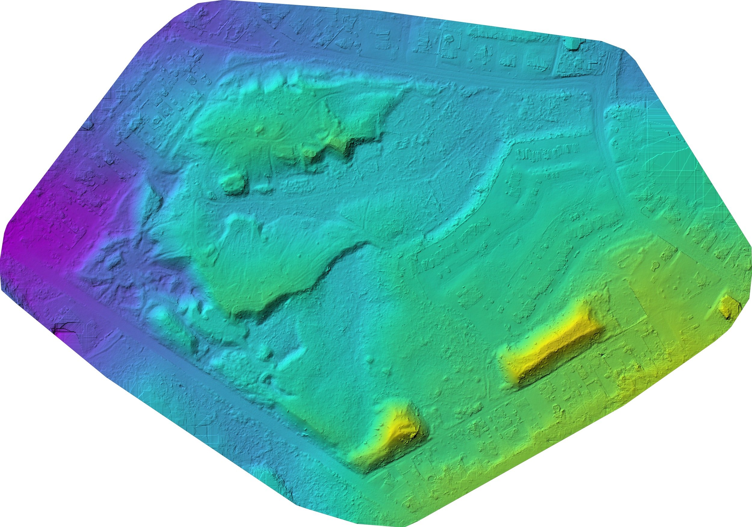 03 | Digital Terrain Model
Classified ground data provides an estimated terrain surface. Vegetation cover and processing artifacts can limit interpretation.